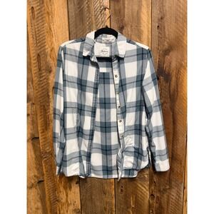 Plaid Button Down Shirt Womens S Blue Preppy Coastal Cowgirl Academia Western